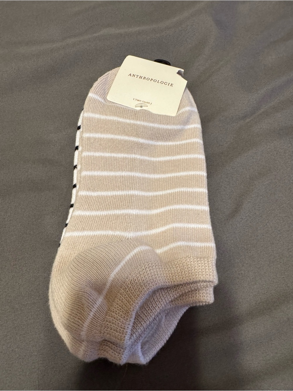 Anthropologie Beige & White Striped Ankle Socks